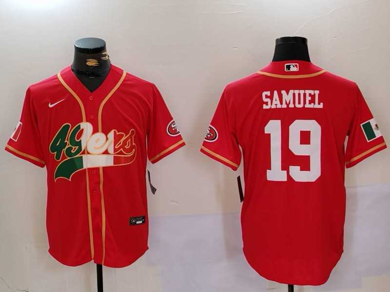 Men%27s San Francisco 49ers#19 Deebo Samuel Red With Patch Cool Base Stitched Baseball Jerseys